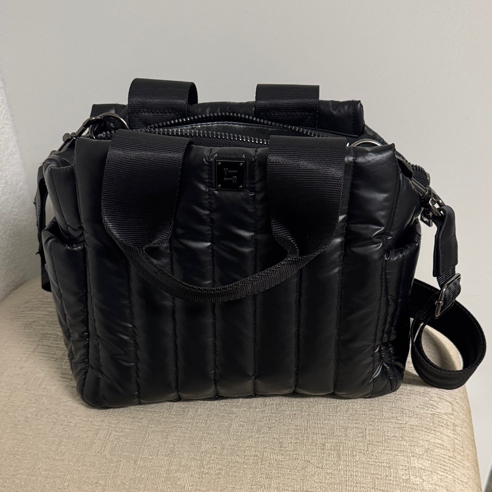Think Royln Black Puffer Quilted Crossbody Handbag